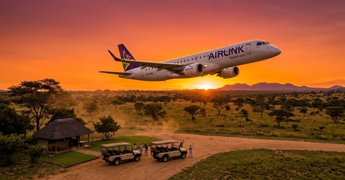 Airlink plane taking off over a private game reserve in Greater Kruger National Park