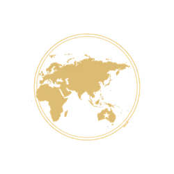 Gold icon of Asia map, representing Big Five safari experiences in Kruger for visitors from China, India, and Japan.