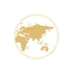 Gold icon of Asia map, representing Big Five safari experiences in Kruger for visitors from China, India, and Japan.