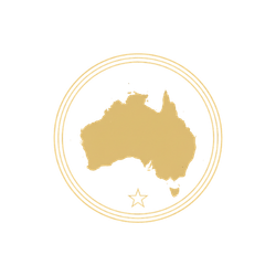 Gold icon of Australia map, representing seamless safari connections from Australia and New Zealand to Kruger National Park.