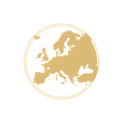 Gold icon of Europe map, representing specialized Kruger National Park tours for travelers from the UK and EU.