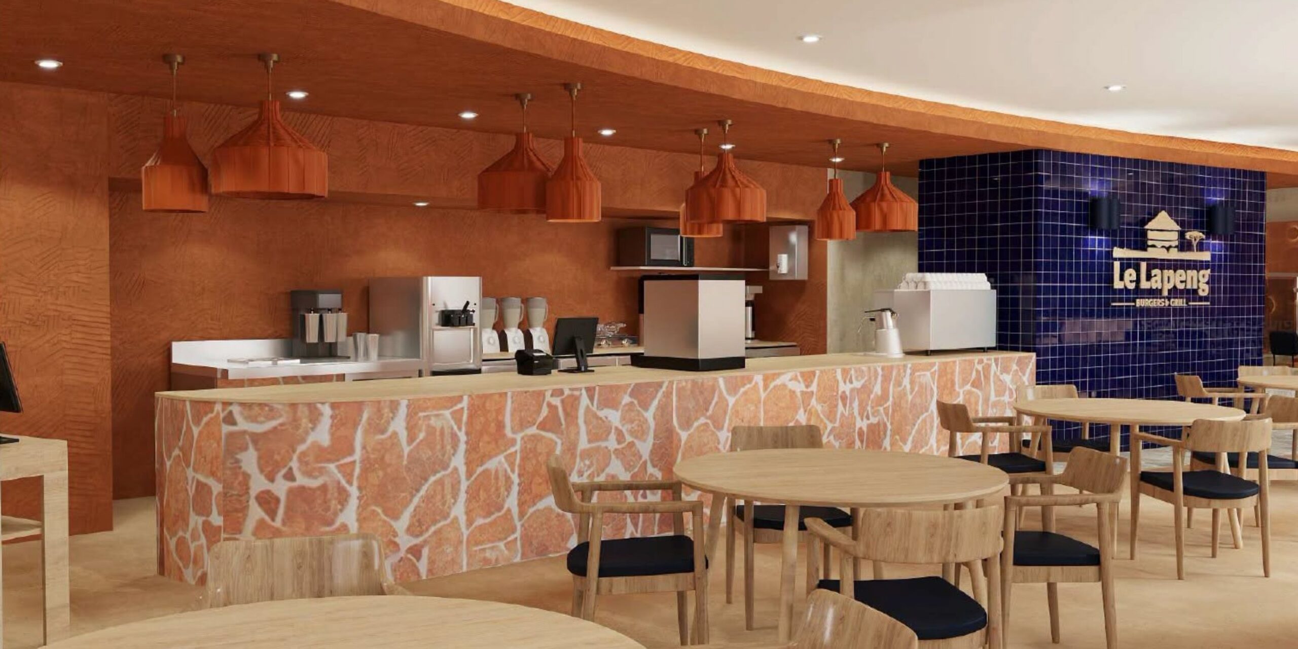 Interior dining area of Le Lapeng Burgers & Grill at Pretoriuskop Rest Camp, formerly Wimpy, in Kruger National Park.