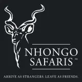 Nhongo Safaris logo featuring a white line-art Kudu head illustration above the company name on a charcoal black square background.