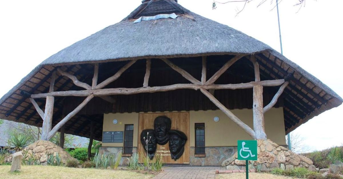 A traditional thatched roof building at Skukuza Rest Camp in Kruger National Park.